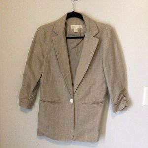 MICHAEL KORS BEIGE LINEN BLAZER WITH RUCHED SLEEVES SIZE 4